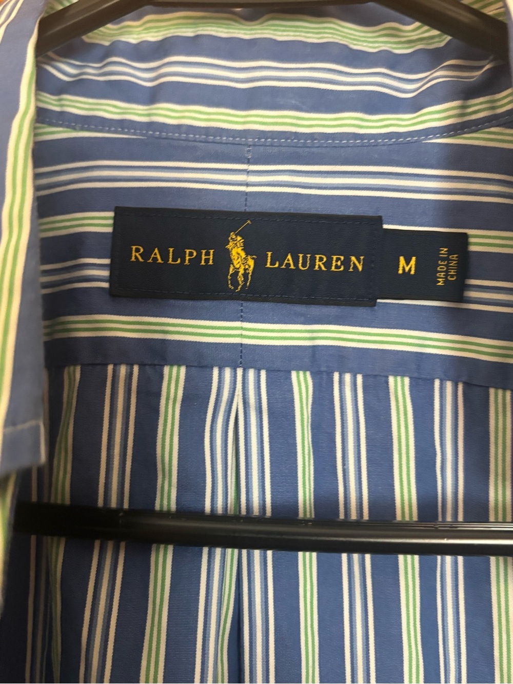 Ralph Lauren Blue, White & Green Striped Casual Button-Down Shirt